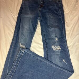 Trendy Distressed Light Blue Flare Jeans